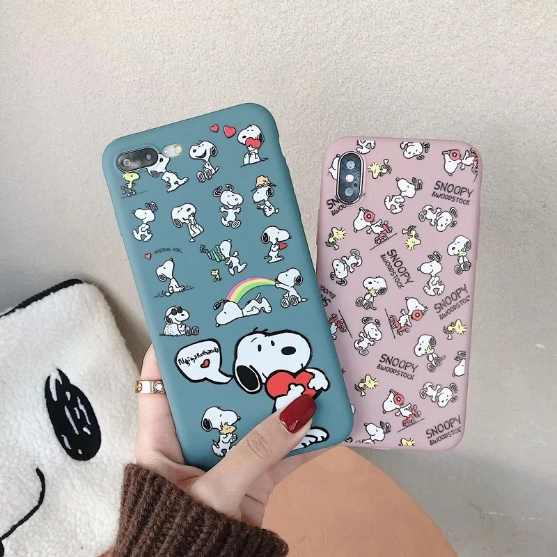 

Cute Cartoon Snoopys Dog Matte Phone Case For iPhone 6 6s 6plus 7 8Plus 10 X XR XS MAX Soft Back Cove