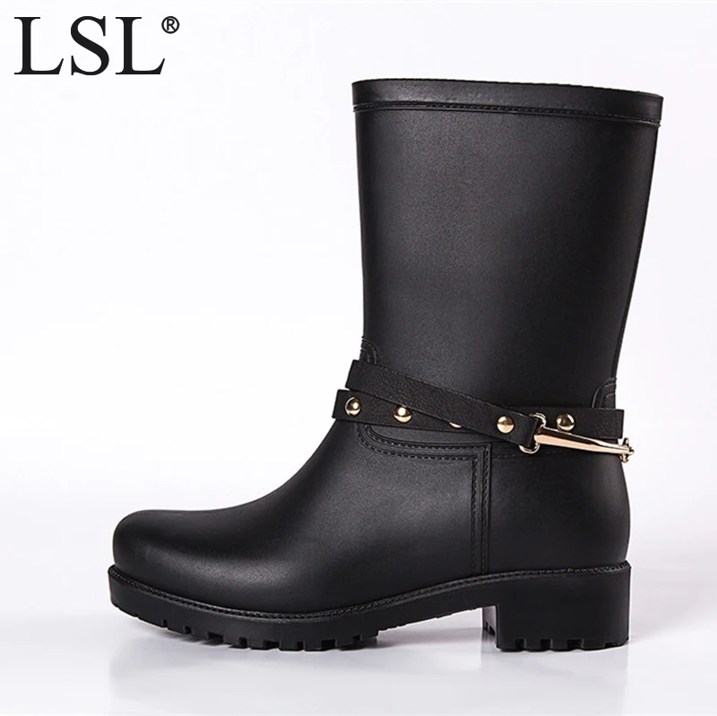 

Chain 2018 Spring Summer Women Hunter Rain Boots Rubber Women Mid calf Boots Waterproof Comfort Casual Martin Boots