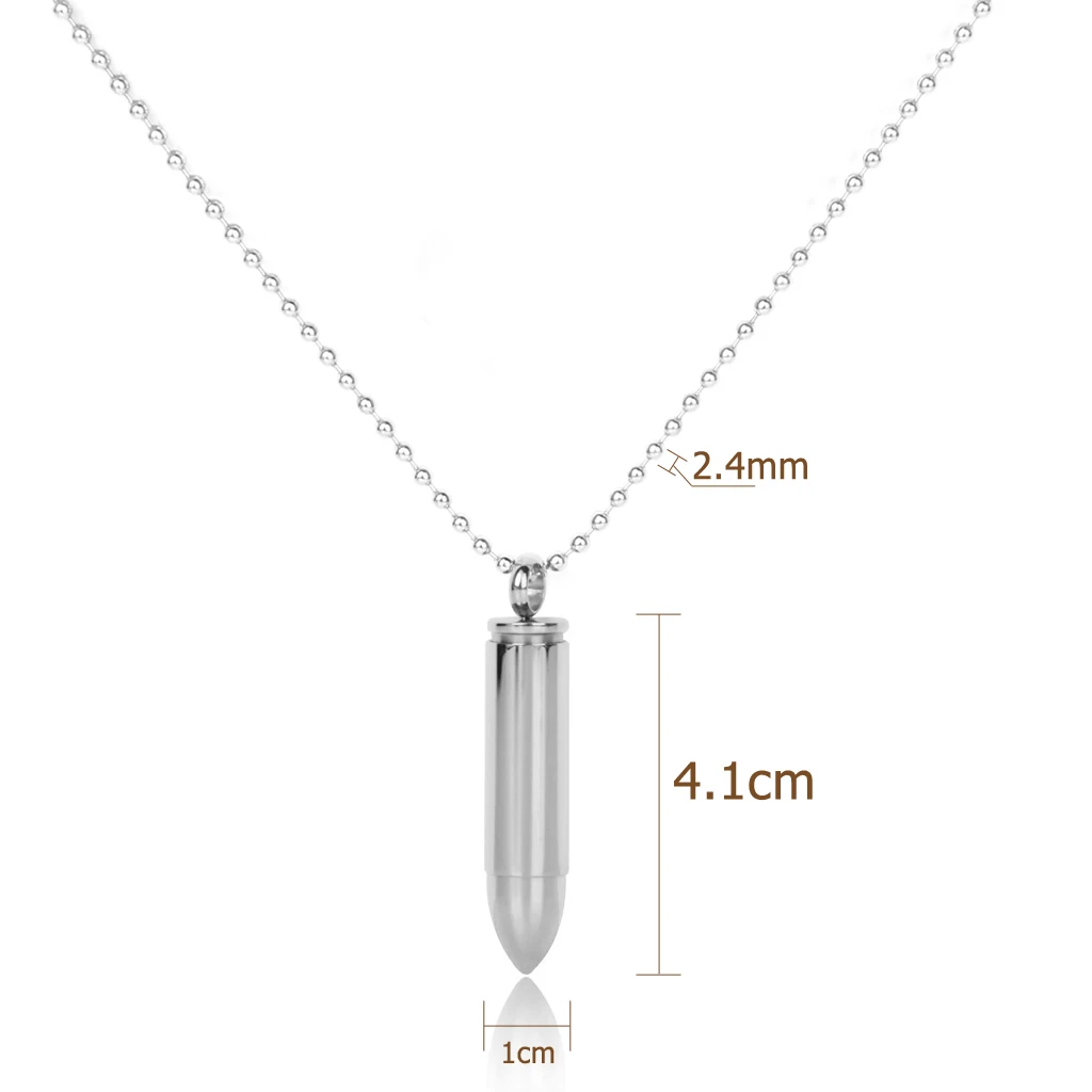 Mens Womens Stainless Steel Bullet Necklace Pendant Cremation Urn Jewelry