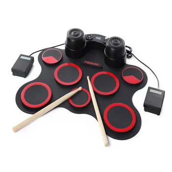 

XFDZ Stereo Electronic Drum Set 7 Silicon Electronics Drum Pads Built-in Speakers USB Recording Function with Drumsticks Pedals