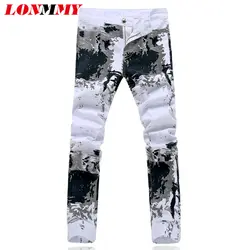 LONMMY узкие джинсы мужские джинсовые брюки мужские хип-хоп принт личность белые мужские джинсы брюки Slim fit Мужская одежда 2018 уличная