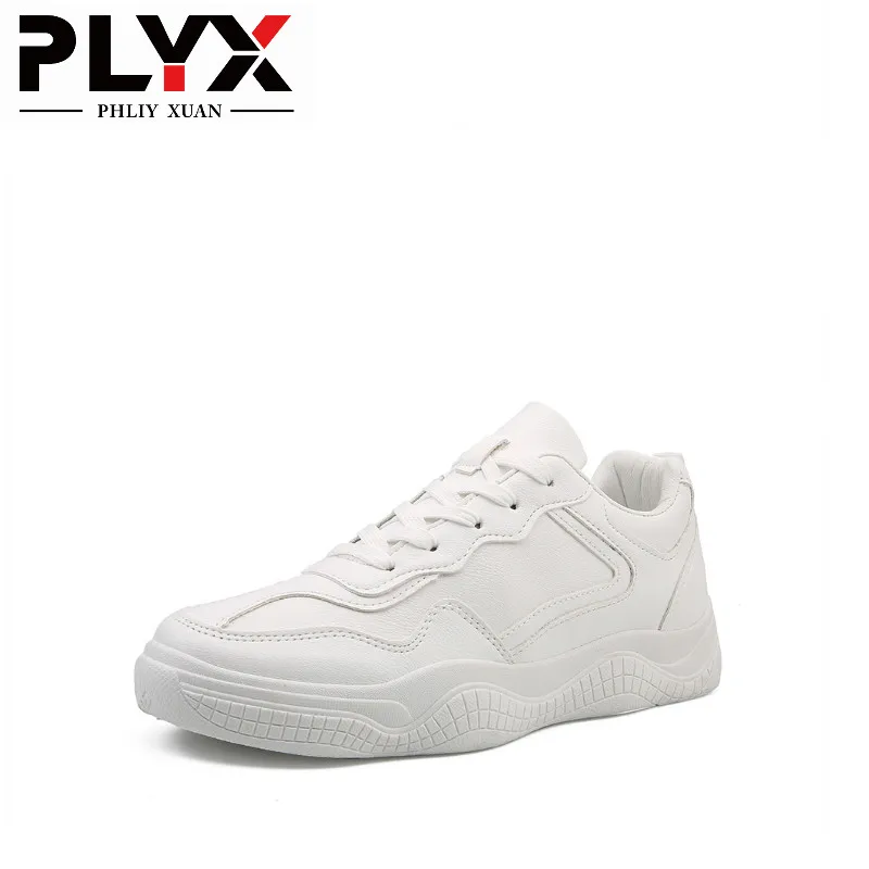 

PHLIY XUAN Men Sneakers Soft Leather Casual Shoes Flat Fashion Brand Sneakers Men's White Shoes Black