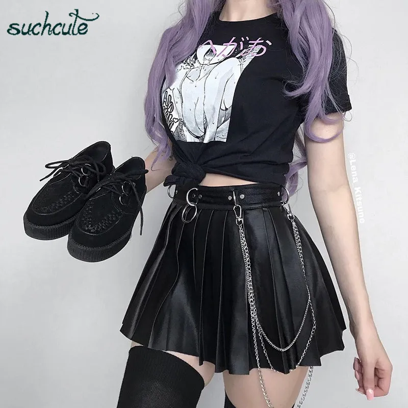 SUCHCUTE Женская юбка кожаная короткая мини модные 2020 плиссированные юбки женские со