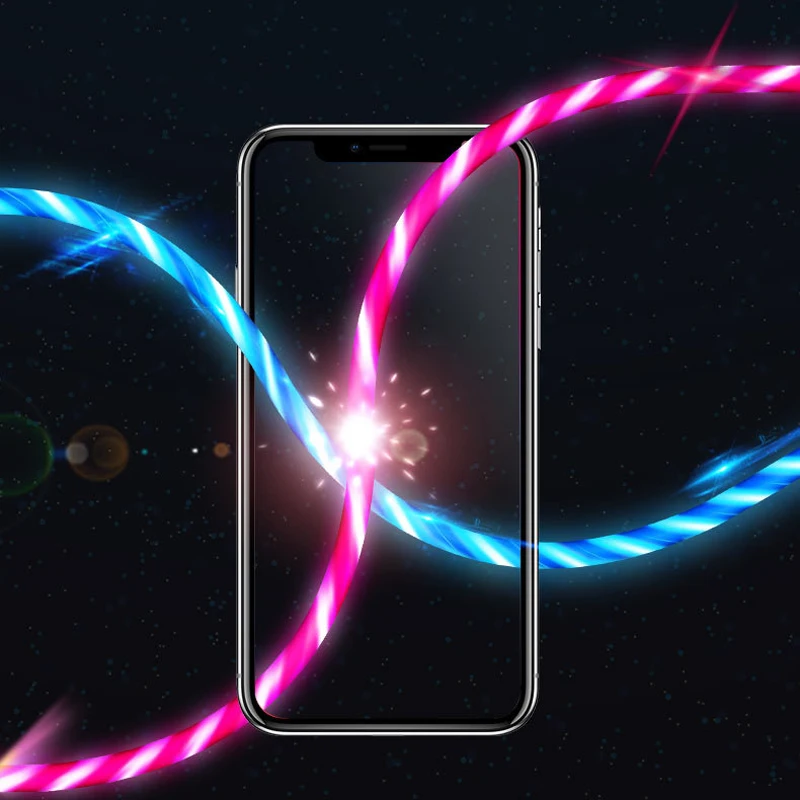 

Hot Sell LED Glow Flowing Data USB Charger Type C/Micro USB/8 Pin Charging Cable for iPhone X Samsung Galaxy S9 S8 Charge Wire