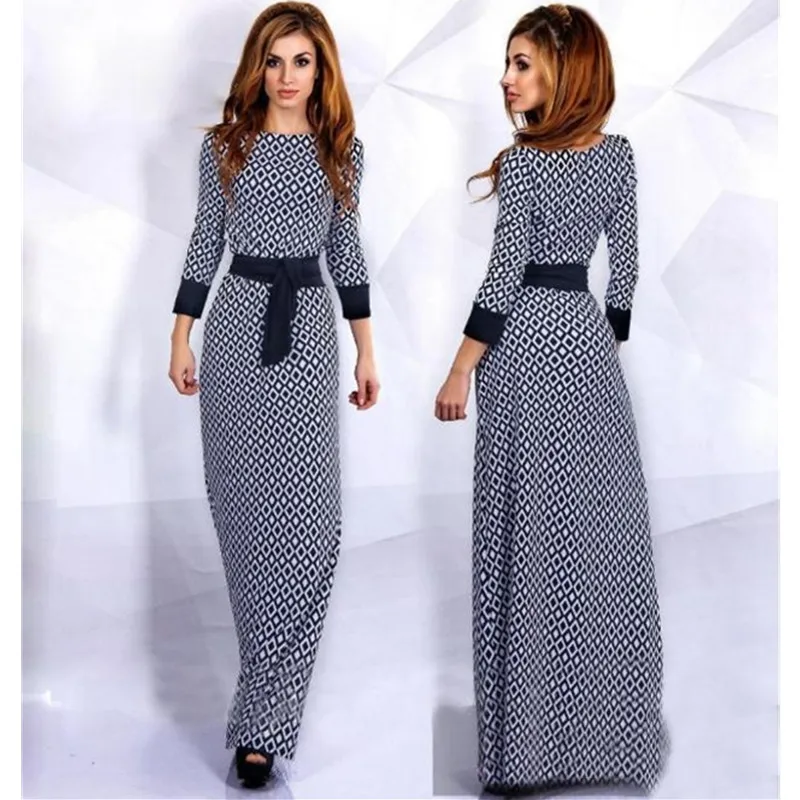 

MISAUU Women Elegent Long Maxi Dress 2018 Vintage Plaid Party Vestidos Long Sleeve Woman Autumn Floor Length Bandage Dresses