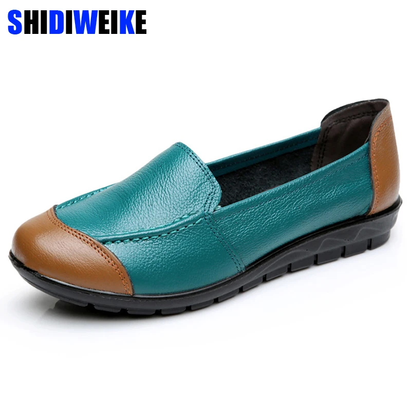 

SHIDIWEIKE Cow Muscle Ballet Mixed Colors Print Women Genuine Leather Shoes Woman Flat Flexible Loafer Flats Appliques z304