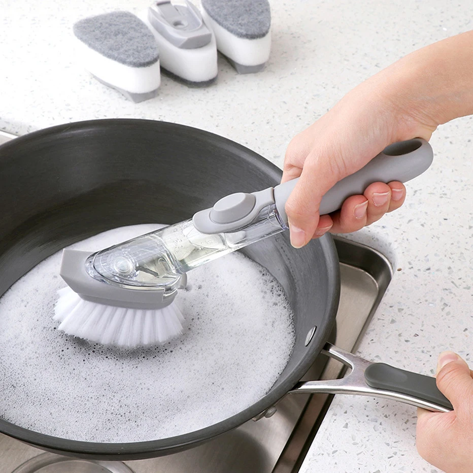 Basedidea кухонная щетка для чистки посуды с длинной ручкой, щетка для мытья посуды с губкой, может заправлять жидкое мыло, Диспенсер, очиститель