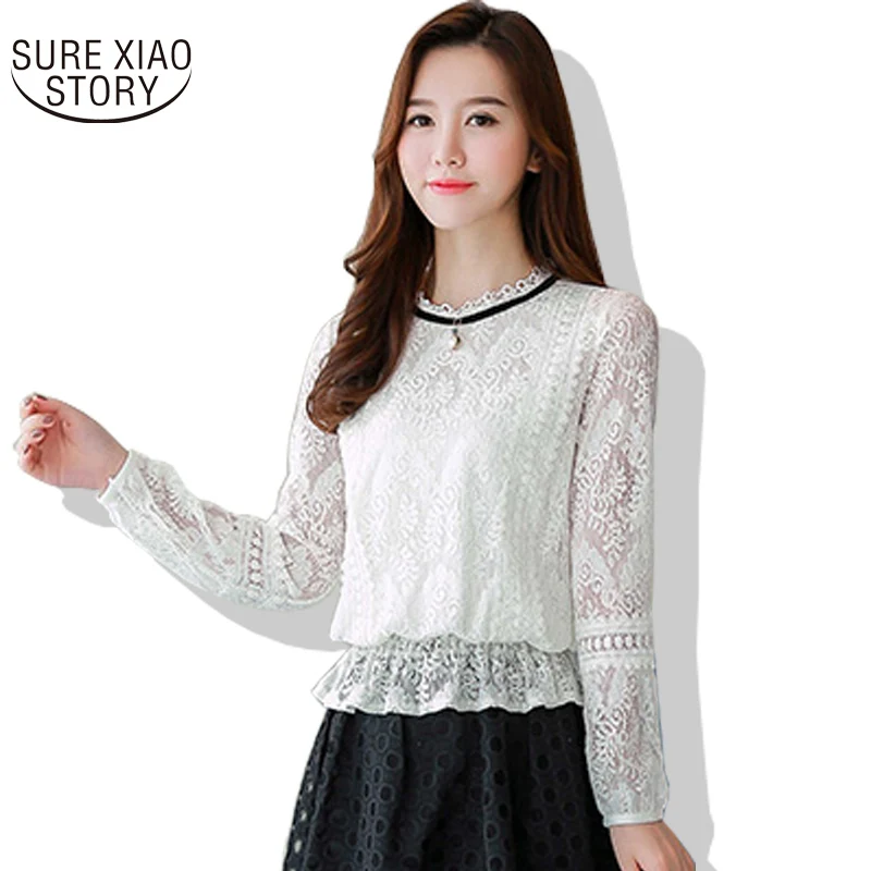 

New Female Lace Tops In Spring and Autumn Small Loose and Long Sleeve Shirt Fashion Casual 2019 All-match Korean Tide 190F 30
