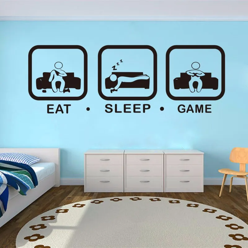 poomoo decals eat sleep game wall decal gaming joystick playing