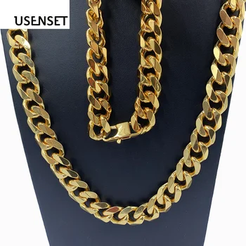

Men's Jewelry Miami Cuban Link Chain King Size Stainless Steel Gold Necklace Bracelet 14mm90cm Charm Hip Hop Jewelry