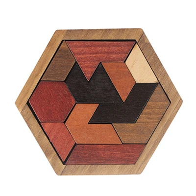 Детские деревянные игрушки Шестигранная головоломка Геометрическая Аномальная форма головоломка Танграм/головоломка доска Развивающие игрушки для мальчиков детей и взрослых - Цвет: Pine wood