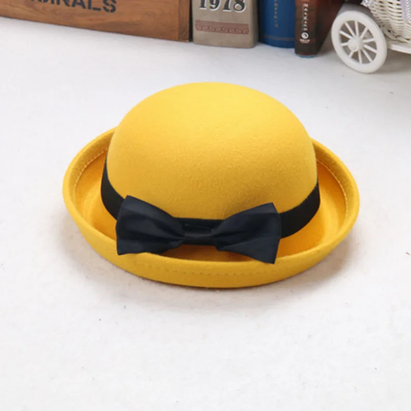 Осенне-зимняя Детская шерстяная шапка для девочек в английском стиле, в стиле ретро, с большим бантом, с волнистым краем, шапка-купол, бассейн для принцесс, шапка 3mz2 - Цвет: yellow
