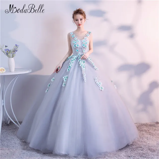Embroidered Flower Prom Dress