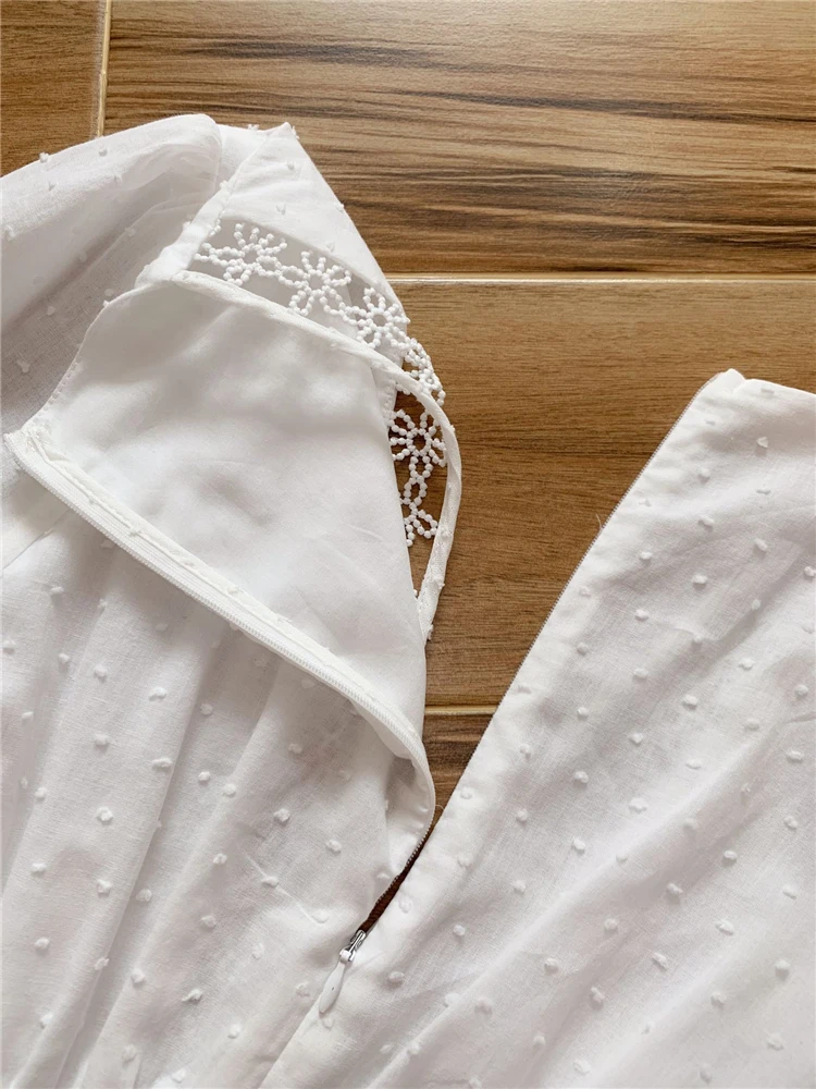 Белое открытое кружевное мини-платье для женщин, весеннее элегантное хлопковое платье с v-образным вырезом и длинным рукавом, Vestidos
