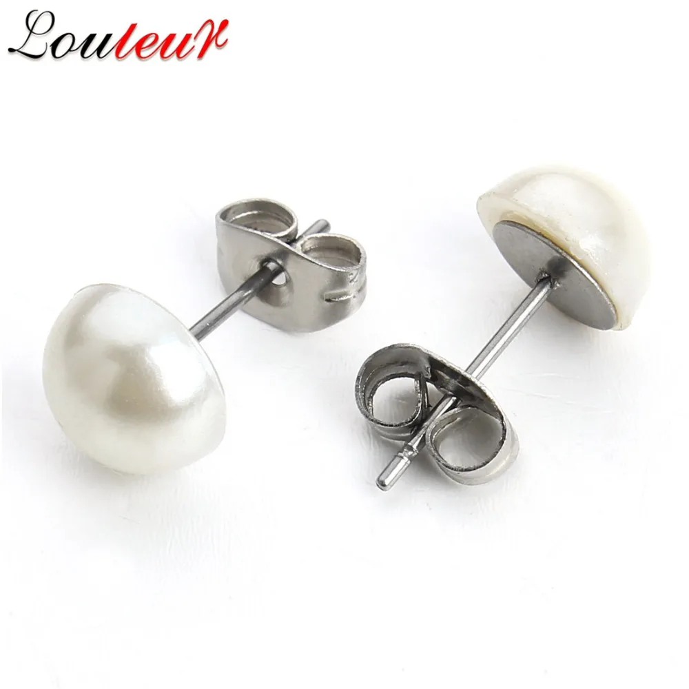 LOULEUR 8mm Stainless Steel White Pearl Piercing Stud Earrings Brincos Perle Pendientes Bou Earring for Women Jewelry | Украшения и