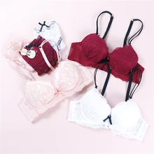 Кружевной бюстгальтер пуш-ап с мягкими чашечками, комплект нижнего белья для женщин, сексуальный кружевной комплект нижнего белья с бюстгальтером, чашечки AB, нижнее белье