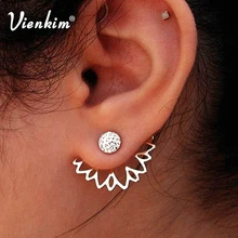 Vienkim новые серьги-гвоздики в виде цветка с кристаллами лотоса для женщин, модные ювелирные изделия, двухсторонние Позолоченные посеребренные серьги