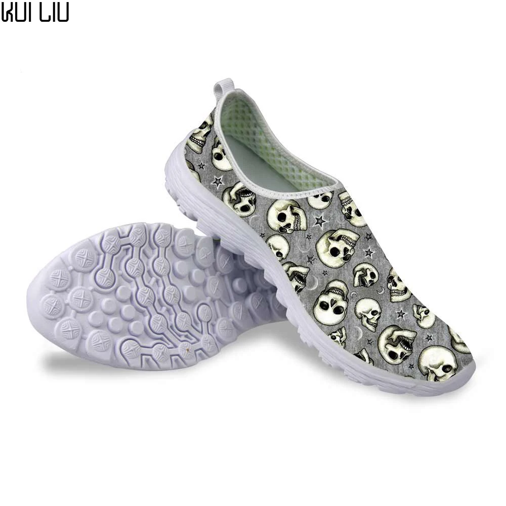 

Skull Head Bone Pattern Female Causal Flats Shoes Light Weight Women Summer Sneakers Breathable Mesh Skull shoes