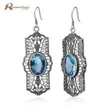 Богемные женские синие кубические цирконы, стразы, Кристалл длинные висячие серьги ювелирные изделия винтажные стерлингового серебра 925 пробы для свадьбы с фабрики