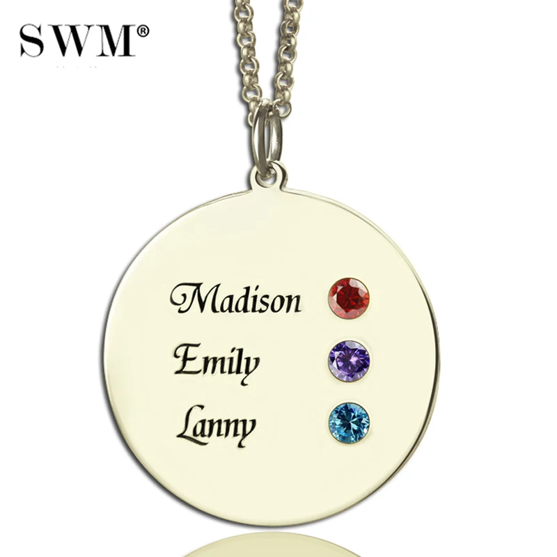

Sterling Silver 925 Necklace Custom Name BirthStone Necklaces Disc Pendant Chain Sieraden Jewelry For Mom Grandma Colar Feminino