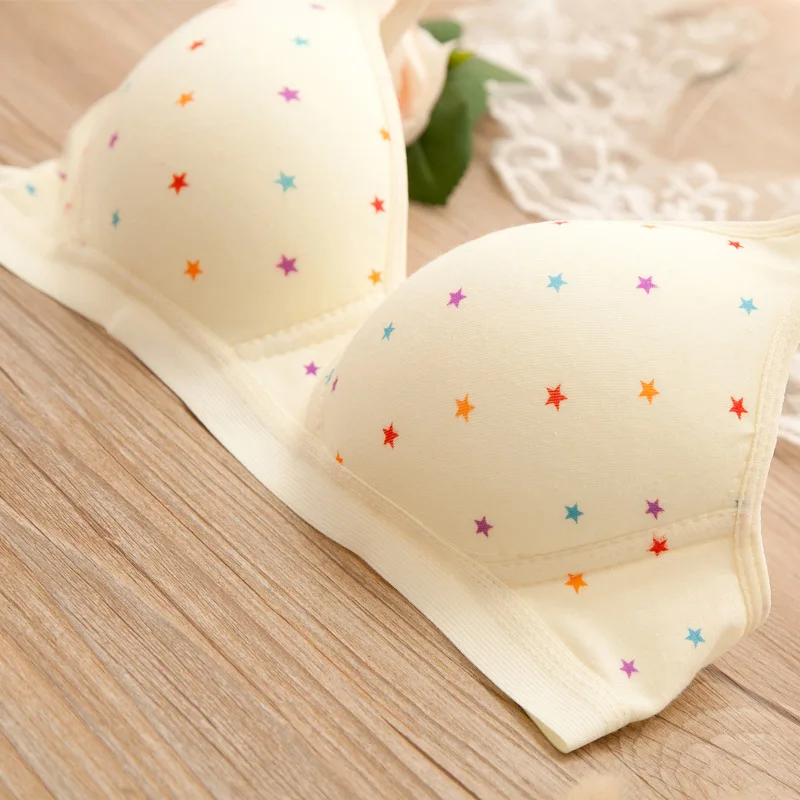Yasemeen Ultra-thin Cup Breathable Underwire Bras Comfort Push Up Bras for Small Bust Star Printing Girl's Brassiere Cotton Bras