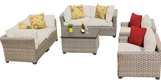 Comfortable Living Room 7 Piece Outdoor Wicker Patio Furniture Sofa Comfortable Living Room 7 Piece Outdoor Wicker Patio Furniture Sofa Beige