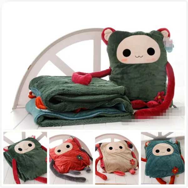 Free shipping 5 colors warm plush pillow cushion+air condition 2 in 1