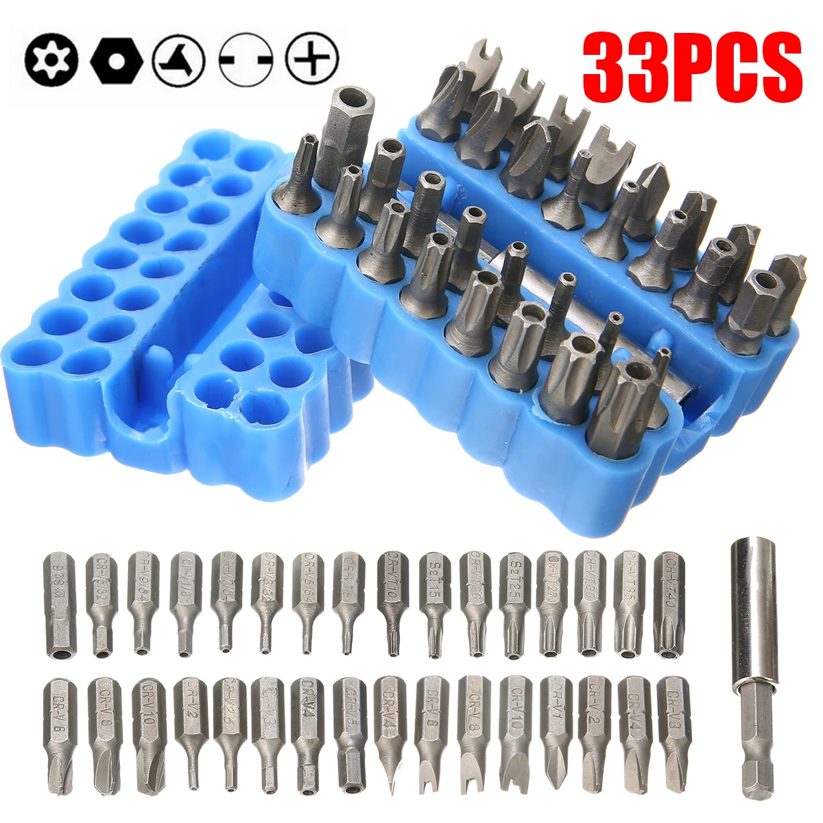 

Mayitr 33pcs Security Bit Set with Extension Bit Holder Tamper Proof Torq Torx Hex Star Screwdriver Bits Set Alloy