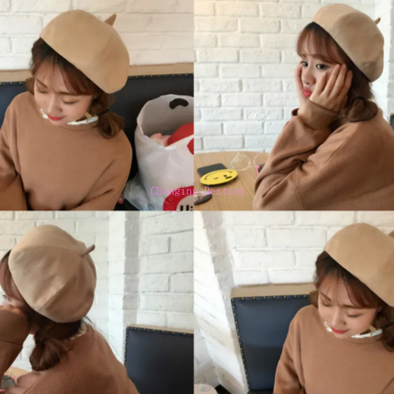 

Korean Version of The Cute Octagonal Cap Color Suede Painter Hat Bud Bud Pumpkin Hat Beret Female