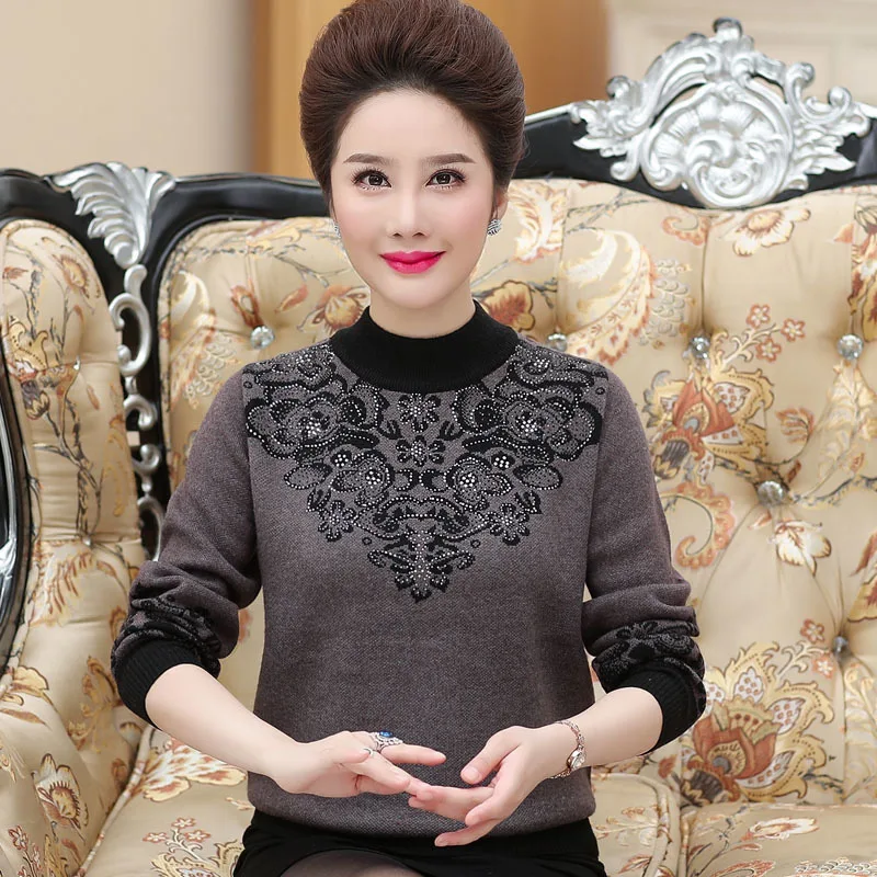 

Knitted Turtleneck Printed Sweater Casual Long Sleeve Pullover Autumn Winter Women Sweaters And Pullovers Plus Size 4XL
