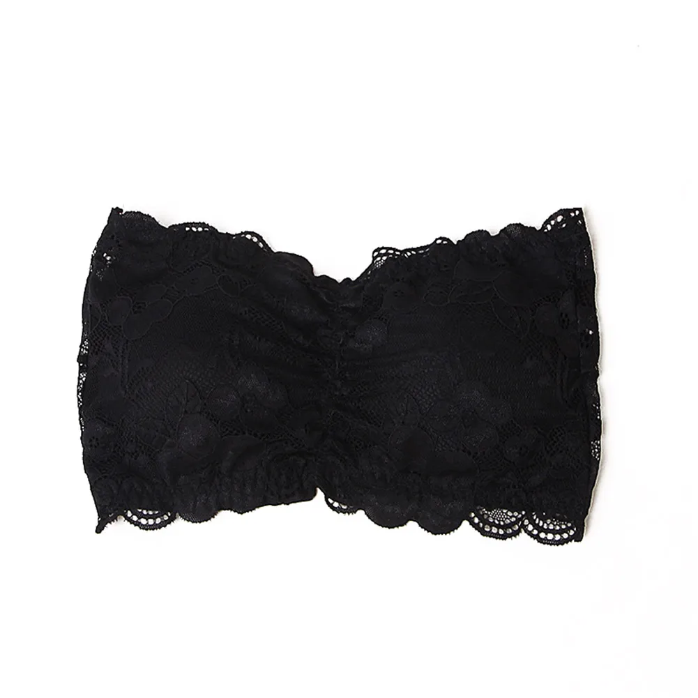 New women black lace strapless boob tube bandeau crop vest top bra bralette
