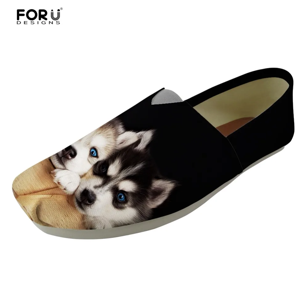 

FORUDESIGNS 3D Cute Animal Husky Pattern Canvas Shoes Flats Women Casual Shoes Beach Lazy Loafers for Lady Female Light Zapatos