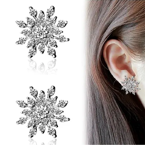Fashion Jewelry Exquisite Rhinestone Crystal Christmas Snowflake Flower Earrings Wholesale Boucles d'oreilles Oorbellen