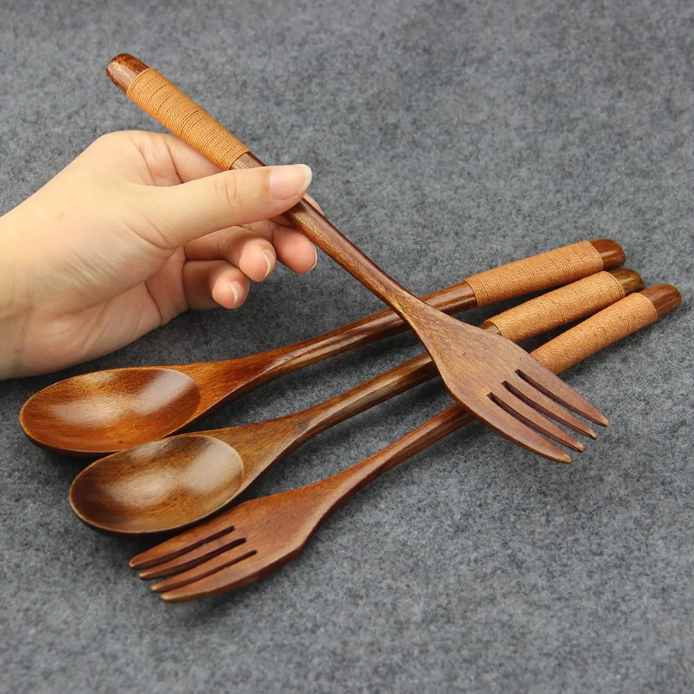 Buy SpoonFork 1set Wood 1Spoon 1ForkDinnerware Eco Friendly Reusable Japanese