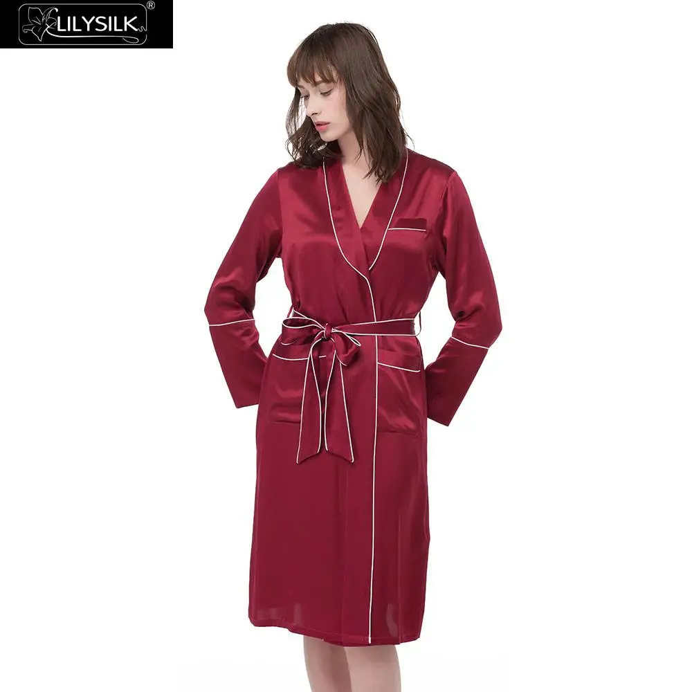 Lilysilk 로브 기모노 드레싱 가운 잠옷의 Bathrobe Women 숏 암 실크 한 벌 옷 Sexy 니 길이 웨딩