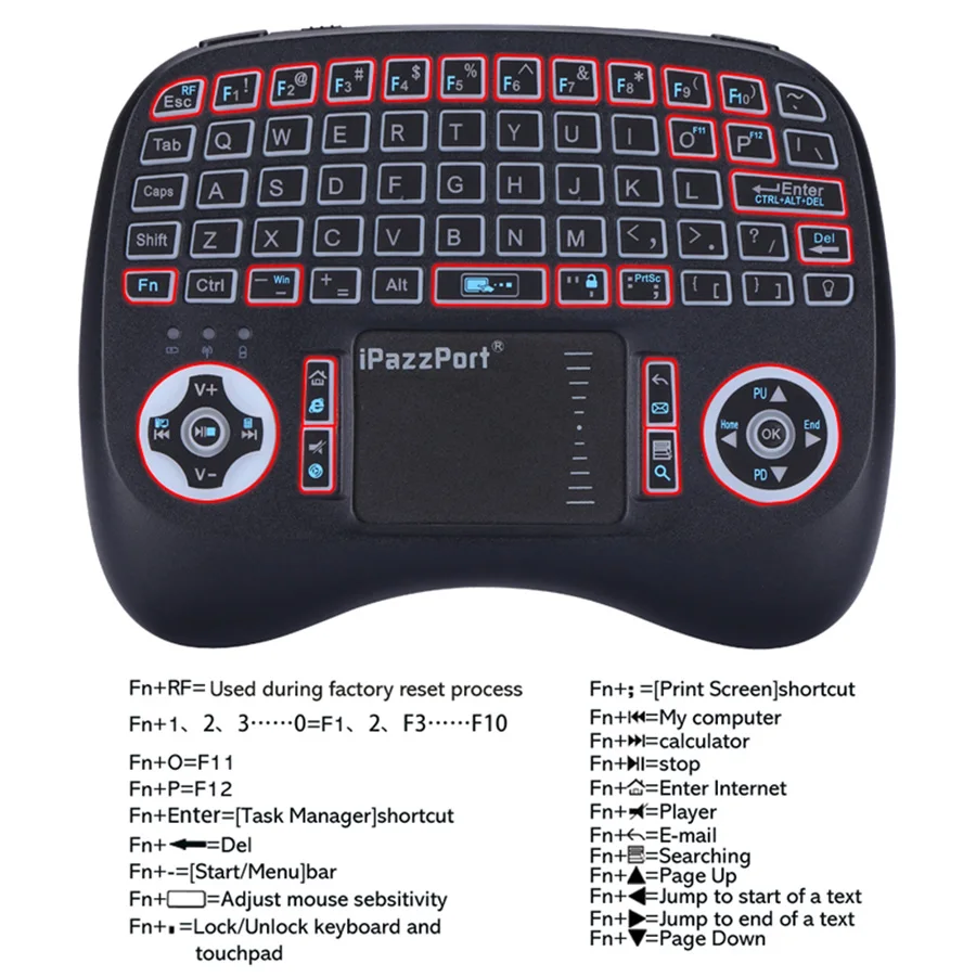 IPazzPort Клавиатура 2,4 ГГц Беспроводная клавиатура с сенсорной панелью Fly Air mouse пульт дистанционного управления для Android 9,0 tv BOX HK1 max h96 max