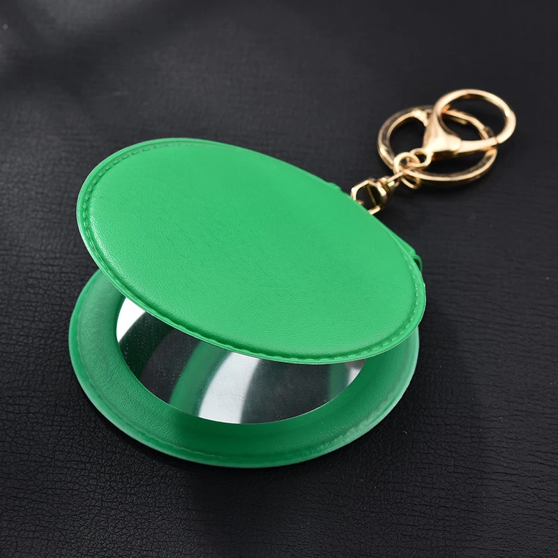 Small Round Mirror Keychain PU Leather Key Chain Car Bag Key Ring For Women  Jewelry Gift Wallets Holder Key Case S394