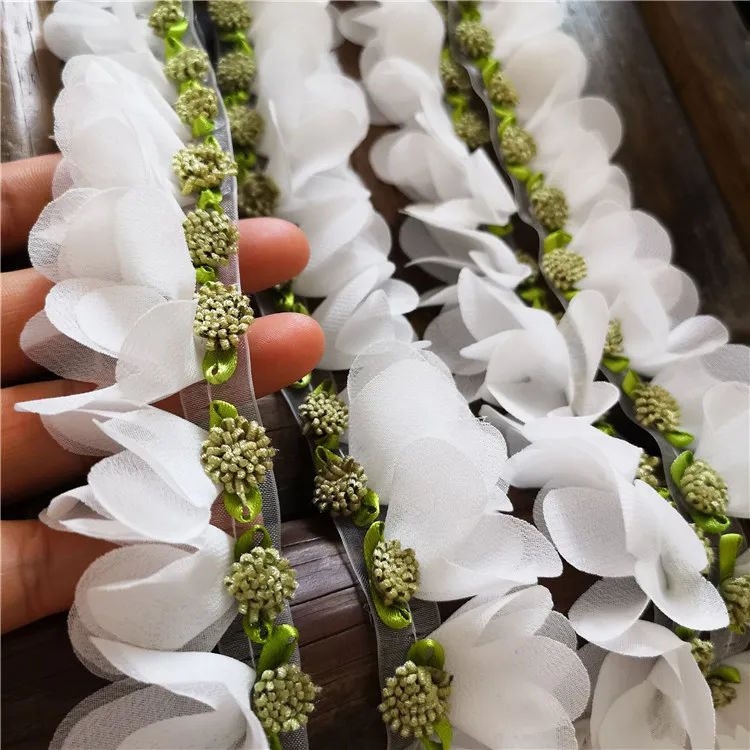 

4 cm wide Chiffon 3D flower petals lace trim hat home accessories skirt flower lace fabric accessories
