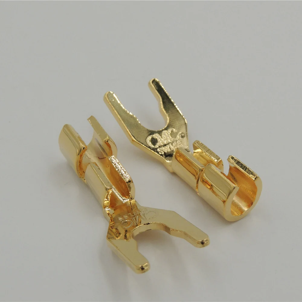 2pcs Copper Gold plated Spade Terminal Connector Plug for Speaker Cable