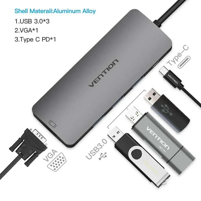 Vention USB C концентратор USB-C HDMI type C PD 3 USB 3,0 разветвитель адаптер для MacBook samsung Galaxy S9/S8/S8+ mate 10 концентратор USB type C - Цвет: 5 in 1 VGA