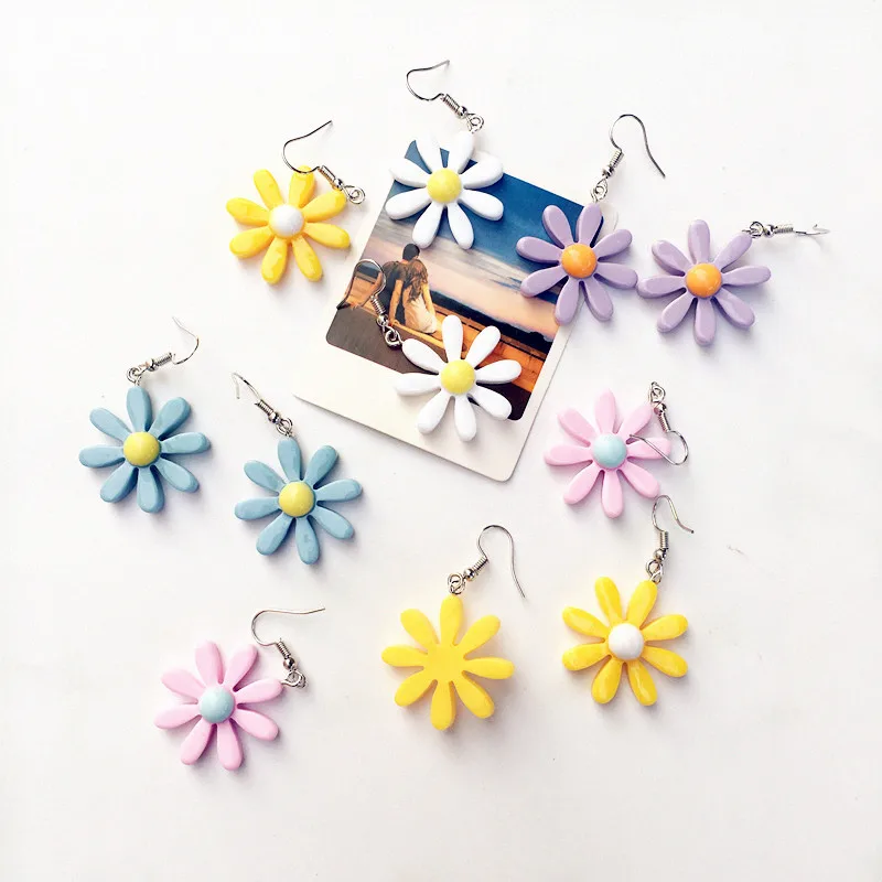 

Summer Vacation Jewelry for girl Fashion Acrylic Flower Dangle Earrings Candy Color Cartoon Lovely Floral Drop Earring Kids Gift