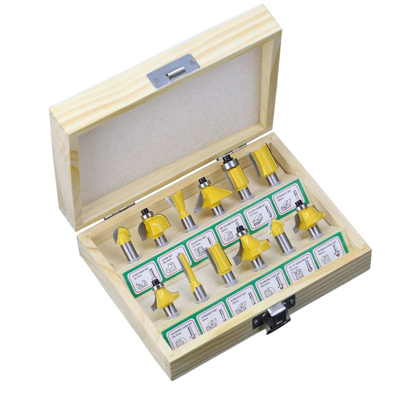 

12pcs Router Bit Sets Milling Cutter 8mm Wood Cutter Carbide Shank Mill Woodworking Trimming Engraving Carving Cutting Tools
