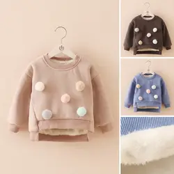 2018 осень-зима для маленьких девочек футболки на мальчиков новый пуловер с круглым вырезом толстые девушки топы, верхняя одежда детская