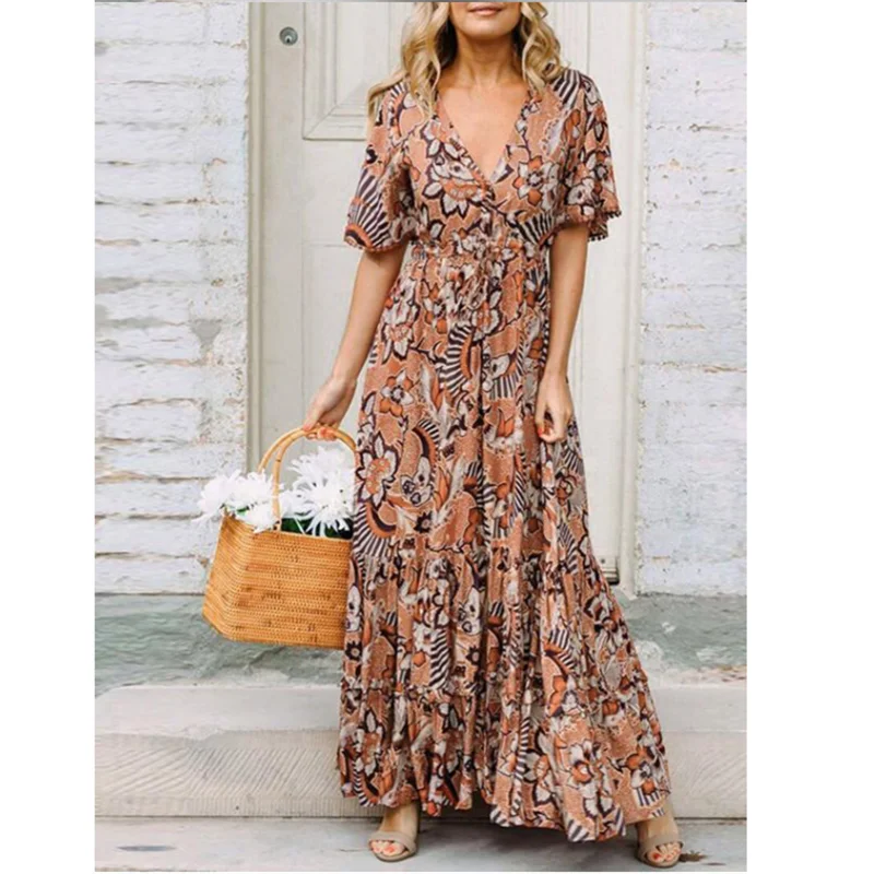 

Bohemian Women Summer Dress 2019 Beach Elegant Sexy Print Dresses Party Night Plus Size Long Dress