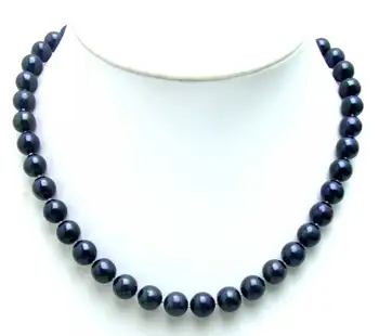 

SALE High quality Super luster AA Big 9-10mm Round natural Freshwater Black pearl 17" necklace-nec5434 Free ship