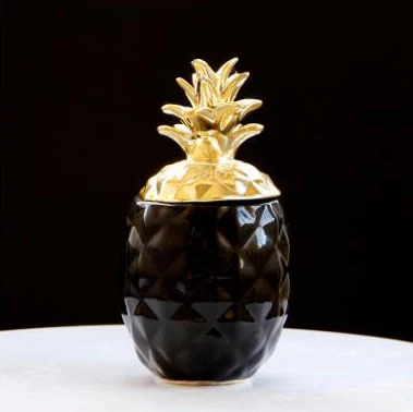 Скандинавские золотые серебряные керамические банки для хранения в форме ананаса, контейнер для ювелирных изделий, украшения, домашний декор, подарки для женщин и девочек, фигурки - Цвет: Small black gold
