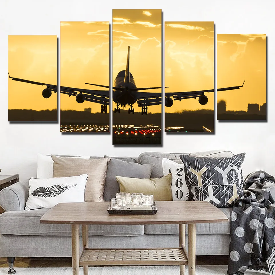 

Printed Modular Picture Large Canvas Framework Plane Painting 5 Pieces For Bedroom Living Room Scenery Home Wall Art Decor