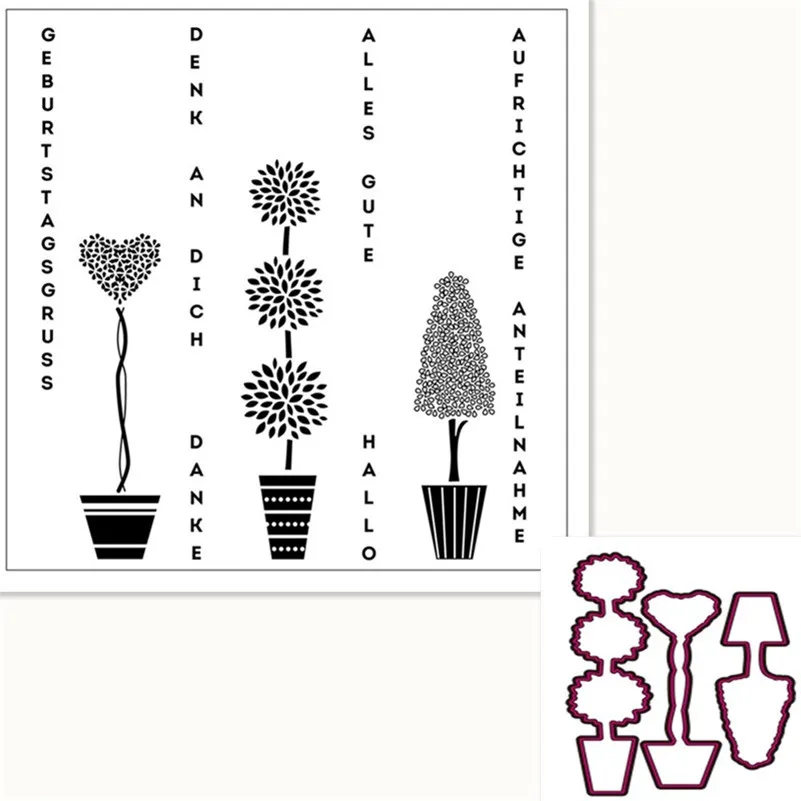 

German Flowering plants Stamp And metal die for Scrapbooking Transparent Silicone Rubber DIY Photo Album Decor