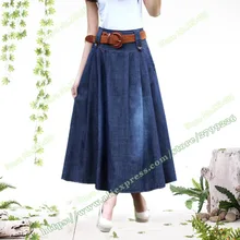 Весна и лето плюс размер Модная Повседневная трапециевидная Макси Длинная женская деним джинсовая юбка женская(пояс