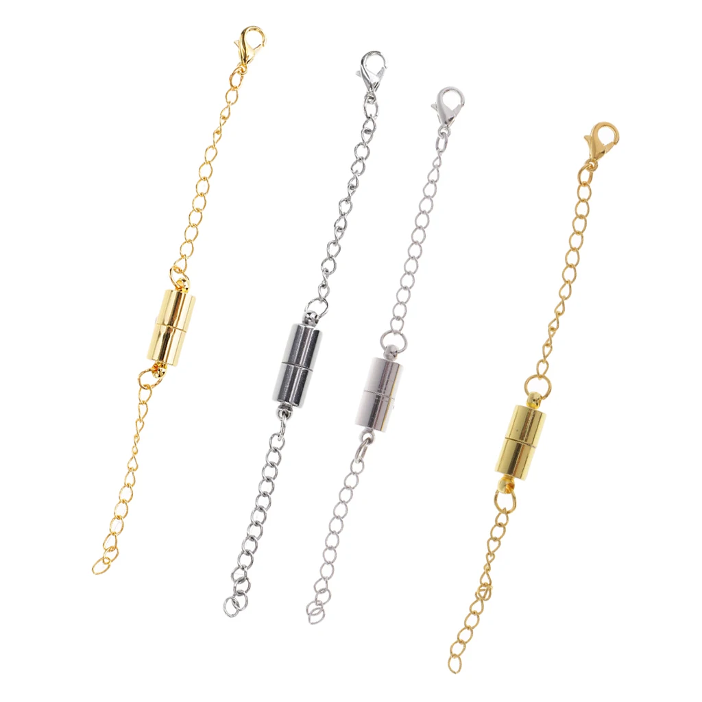4 Piece Stainless Steel Magnetic Clasps with Extender Chain for DIY Necklace Bracelet Jewelry
